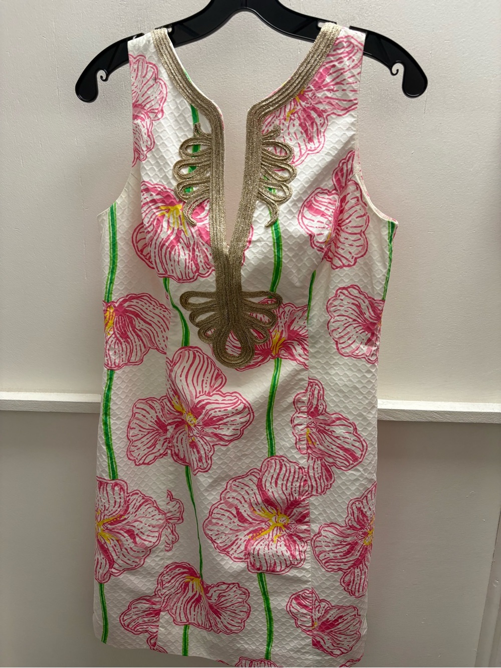 Lilly Pulitzer Pink Floral Sleeveless Dress with Gold Trim